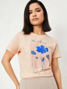 max Women Floral Printed Round Neck Cotton T-shirt