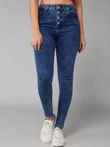 DOLCE CRUDO Women Skinny Fit High-Rise Heavy Fade Stretchable Jeans