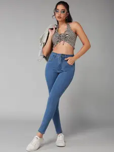 DOLCE CRUDO Women Skinny Fit High-Rise Light Fade Stretchable Jeans