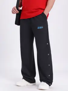 glitchez Men Typography Print Detail Studded Mid-Rise Relaxed Fit Track Pants