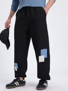 glitchez Men Mid-Rise Baggy Fit Joggers with Patchwork Detail