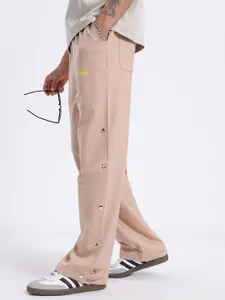 glitchez Men Mid-Rise Relaxed Fit Track Pants with Studded Detail