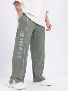 glitchez Men Panelled Typo Print Baggy Slit Hem Track Pants