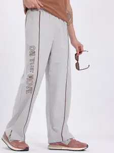 glitchez Men Panelled Typo Print Baggy Slit Hem Track Pants