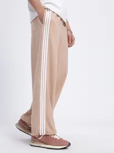 glitchez Men Side Stripes Mid-Rise Baggy Fit Track Pants with Toggle Hem