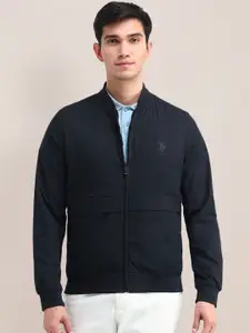 U.S. Polo Assn. Men Stand Collar Solid Casual Bomber Jacket