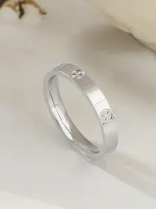 StyleCast Elegant Silver-Plated Stone-Studded Adjustable Finger Ring