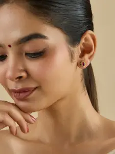 Kushal's Fashion Jewellery Embellished Bridal92.5 Gold Plated Ruby Studs