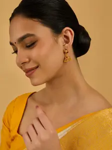 Kushal's Fashion Jewellery Embellished Bridal 92.5 Gold Plated Ruby Dome Shaped Jhumkas