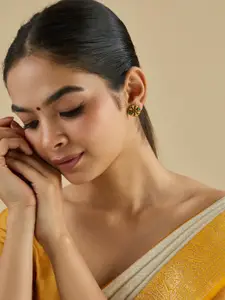 Kushal's Fashion Jewellery Embellished Bridal 92.5 Ruby-Green Oval Temple Studs