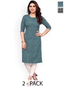 KETAKI FASHION Selection Of 2 Ethnic Motifs Printed Round Neck Straight Kurtas