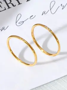 StyleCast Gold-Toned Set Of 2 Stone Studded Adjustable Elegant Finger Rings