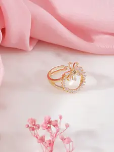 DressBerry Women Stone-Studded Floral-Shaped Adjustable Finger Ring