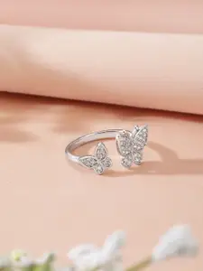 DressBerry Women Stone-Studded Butterfly-Shaped Adjustable Finger Ring