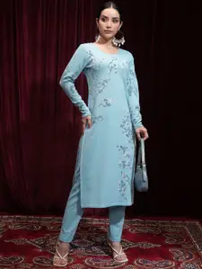 Vishudh Winter Floral Rib Printed Straight Kurta