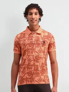 U.S. Polo Assn. Denim Co. Men Floral Printed Polo Collar Cotton Slim Fit T-shirt