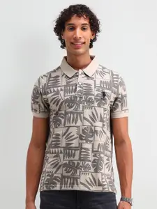 U.S. Polo Assn. Denim Co. Men Tropical Printed Polo Collar Pure Cotton Slim Fit T-shirt