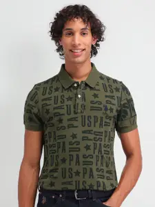 U.S. Polo Assn. Denim Co. Men Typography Printed Polo Collar Cotton Slim Fit T-shirt