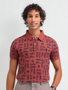U.S. Polo Assn. Denim Co. Men Typography Printed Polo Collar Cotton Slim Fit T-shirt