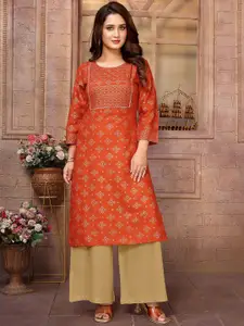 Rangita Geometric Printed Gotta Patti Round Neck Straight Kurta