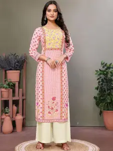 Rangita Floral Printed Mirror Work Round Neck Straight Kurta