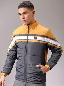 The Indian Garage Co Men Mock Collar Striped Casual Padded Jacket