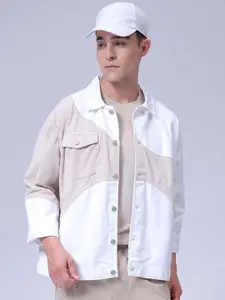 The Indian Garage Co Men Spread Collar Colourblocked Cotton Casual Tailored Jacket