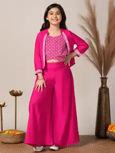 FASHION DREAM Embroidered Top With Palazzos & Jacket