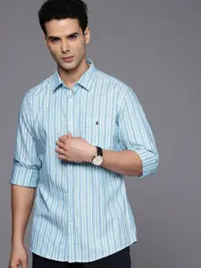 Louis Philippe Sport Slim Fit Self Striped Pure Cotton Casual Shirt