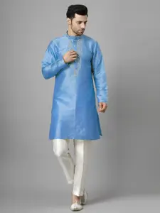Utsav Fashion Mandarin Collar Beads & Stones Straight Kurta With Trousers