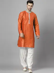 Utsav Fashion Mandarin Collar Pleated Straight Kurta With Pyjamas