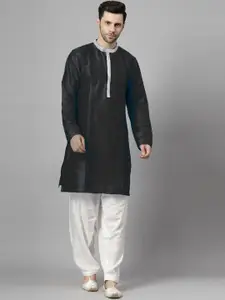 Utsav Fashion Embellished Yoke Design Band Collar Pleated Straight Kurta With Pyjamas