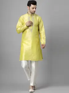 Utsav Fashion Mandarin Collar Beads And Stones Straight Kurta With Trousers