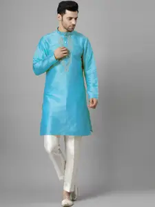 Utsav Fashion Mandarin Collar Beads & Stones Straight Kurta With Trousers