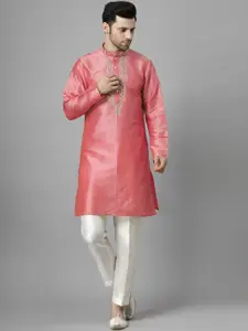 Utsav Fashion Mandarin Collar Beads & Stones Straight Kurta With Trousers