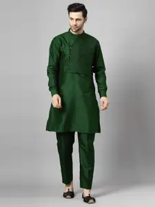 Utsav Fashion Mandarin Collar Pleated Straight Kurta With Trousers