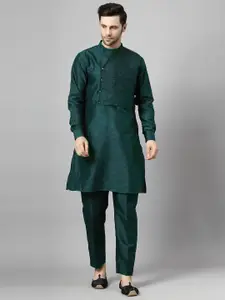 Utsav Fashion Mandarin Collar Pleated Straight Kurta With Trousers