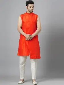 Utsav Fashion Round Neck Sleeveless Angrakha A-Line Kurta With Trousers