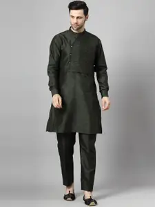 Utsav Fashion Mandarin Collar Pleated Straight Kurta With Trousers