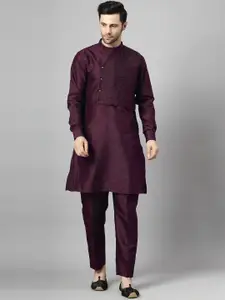 Utsav Fashion Mandarin Collar Pleated Straight Kurta With Trousers