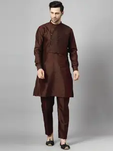 Utsav Fashion Mandarin Collar Pleated Straight Kurta With Trousers