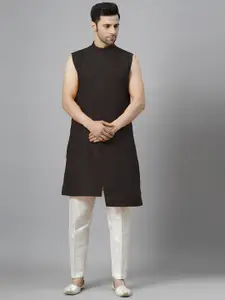 Utsav Fashion Round Neck Sleeveless Angrakha A-Line Kurta With Trousers