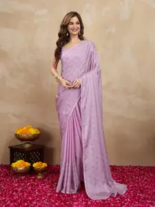 Trendmalls Embellished Beads and Stones Pure Chiffon Saree