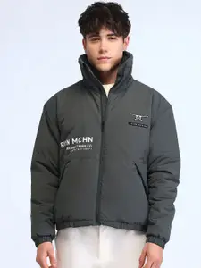 Flying Machine Men Mock Collar Typography Printed Casual Padded Jacket