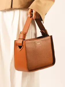 eske Women Tan Solid Structured Shape Detachable Strap Leather Handheld HandBag