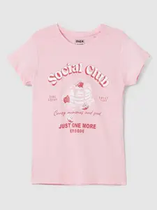 max Girls Typography Printed Round Neck Cotton T-shirt