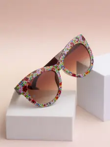 Ted Smith Aesthetic Brown Flower Print Sunglasses Women with UV Protected Lens