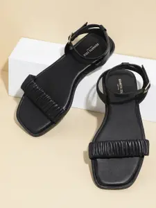 Kenneth Cole Women Textured Leather Flats with Ankle Loop