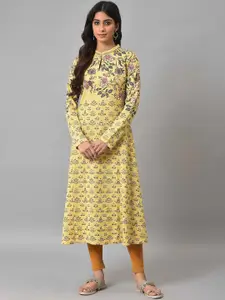 W Floral Printed Mandarin Collar Acrylic A-Line Kurta