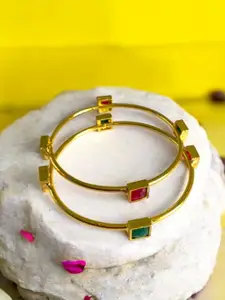 AARTISAI Set Of 2 Gold-Plated Stone Studded Modern Charm Bangles